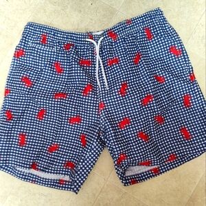 Trunks Surf & Swim Co Trunks Mens XL Board Short Built In Brief Gingham Lobsters